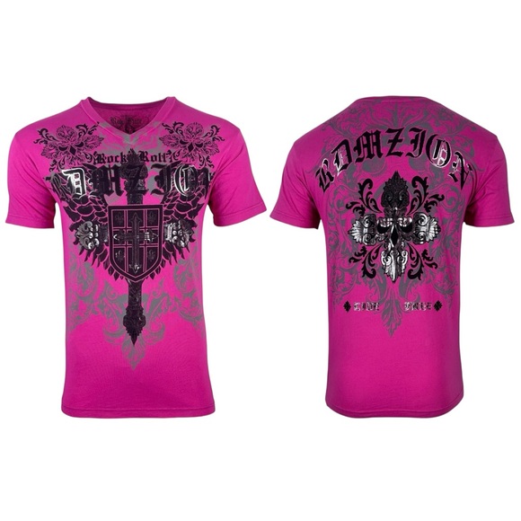 Raw State by Affliction Men's T-Shirt Harlow Biker Cross Y2K S-5XL - Picture 2 of 6